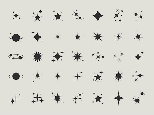 Vecteur Étoiles modernes. collection d'icônes étoile scintillante. symbole d'étoiles scintillantes au design noir. vecteur