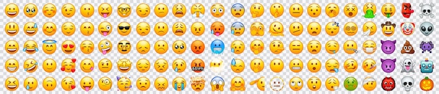 Vecteur grand ensemble d'emoji jaunes visages d'émoticônes drôles avec des expressions faciales
