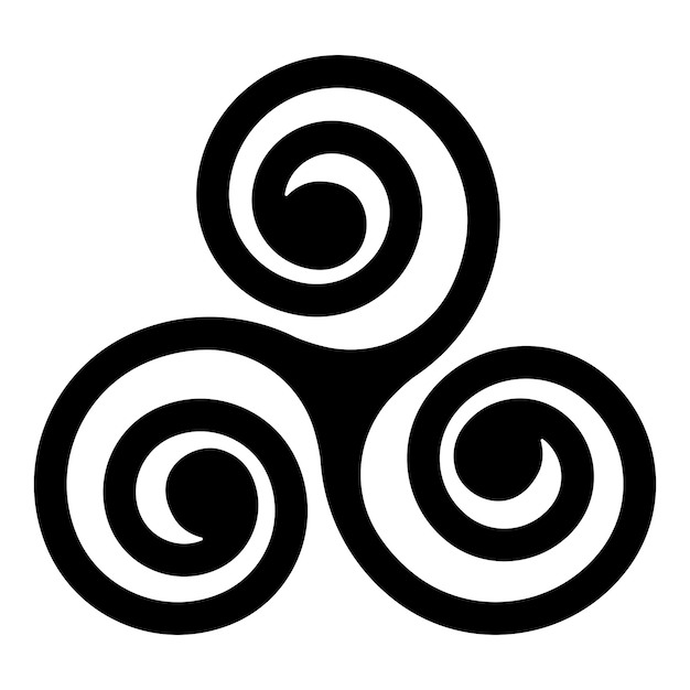 Vecteur spirales triskelion celtiques noires sur la blanche triple hélice avec deux trois tours motifs spirales torsadées et connectées montrant une symétrie de rotation