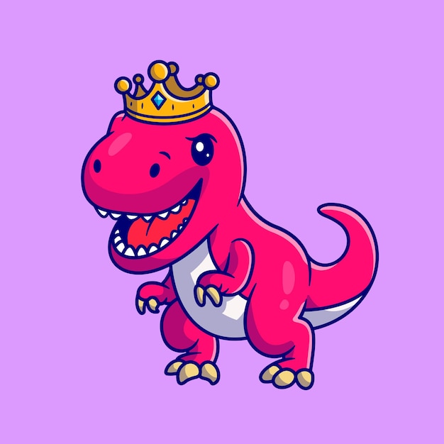 Nette Dinosaurier-Königin mit Krone. Flacher Cartoon-Stil