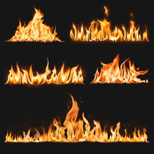 Kostenloser Vektor brennender flammenrandaufkleber, realistische feuerbildvektorsammlung