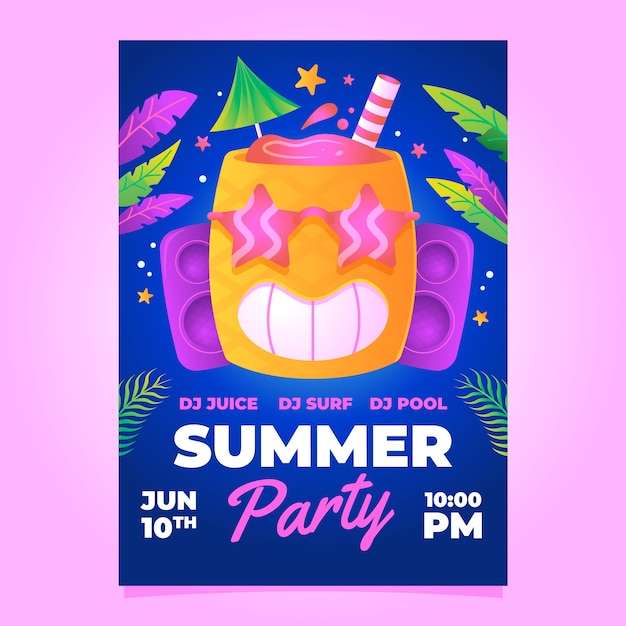 Gradient Party Poster Vorlage für die Sommersaison
