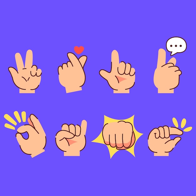 Kostenloser Vektor handgezeichnete emoji-hände-sammlung