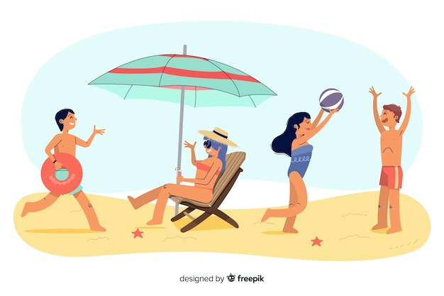 Leute, die Sommer am Strand genießen