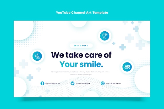 Kostenloser Vektor youtube-kanalkunst der zahnklinik mit farbverlauf