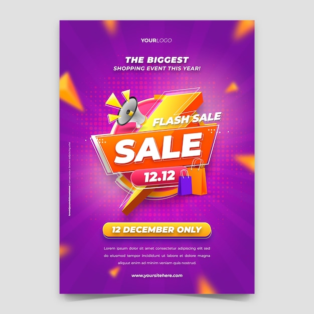 Kostenloser Vektor 12.12 vertikale plakatvorlage für den verkauf am einkaufstag