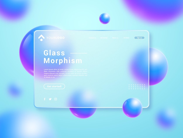 Vektor 3d-render glasiger hintergrund mit farbverlauf moderner glasmorphismus