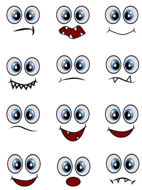 Vektor cartoon-gesichter ausdruckszeilensymbole gesetzt satz von emoticons oder emoji-illustrationszeilensymbolen