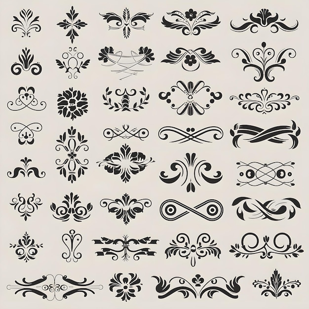 Vektor dekorative schriftrollen und wirbel definieren schwarz-weiße vintage-muster