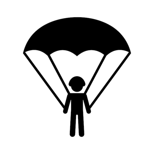Vektor fallschirmspringer-symbol soldat landet auf fallschirm vektor-symbol isoliert auf weiß