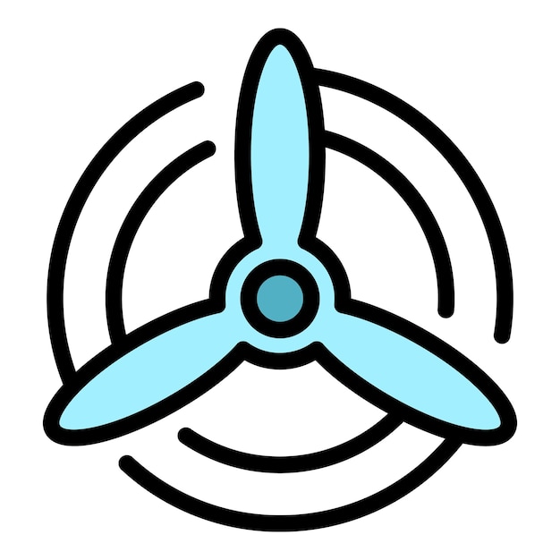 Vektor flugzeugpropeller-symbol. umriss des flugzeugpropeller-vektorsymbols in farbe, flach isoliert