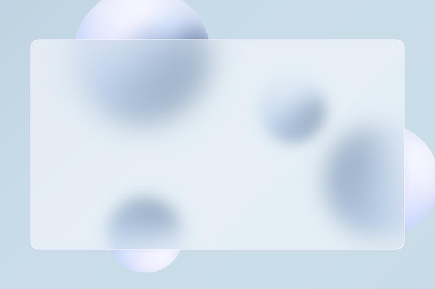 Vektor glass morphism website landing page vorlage frosted glass partition mit schwimmenden blauen kugeln