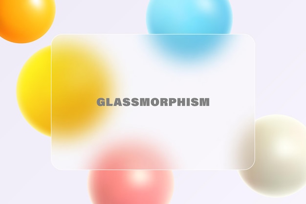 Vektor horizontales banner mit glasüberlagerungseffekt mit 3d-kugeln im glasmorphismus-stil