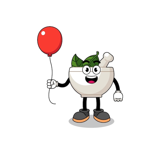 Vektor karikatur einer kräuterschale, die einen ballon hält