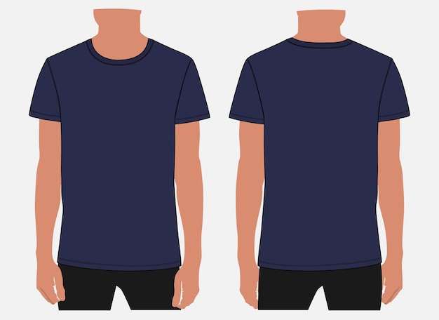Kurze Eleeve-T-Shirt-Vektor-Illustration Marine-Farbe Mock-up-Vorlage für Herren und Jungen
