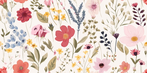 Nahtloses Muster mit Blumen und Pflanzen Schöne handgezeichnete abstrakte Blumendruck Moderne Cartoon