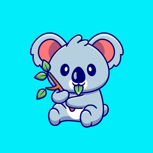 Netter Koala, der Blatt-Karikatur isst. Tier-Natur-Symbol-Konzept isoliert. Flacher Cartoon-Stil