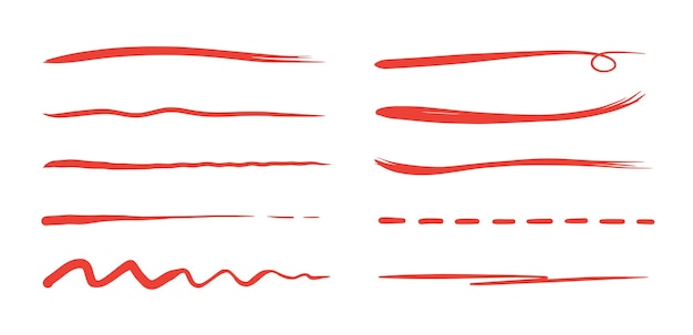 Vektor roter pinselstrich unterstrich markierungsstift-hervorhebungsstrich