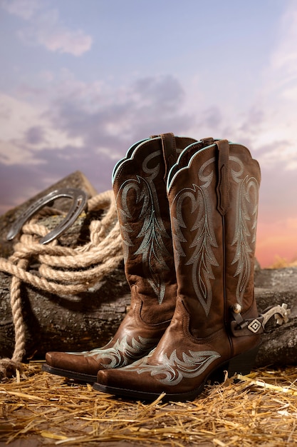 Gratis foto cowboy-inspiratie met laarzen buitenshuis