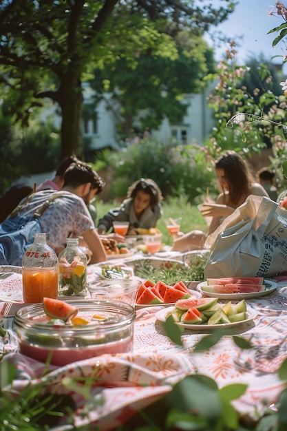 Gratis foto mensen genieten van een zomerdag picknick samen in de open lucht