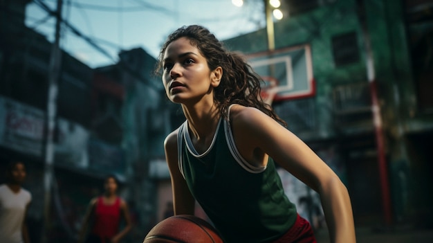Gratis foto portret van een jonge vrouwelijke basketbalspeler