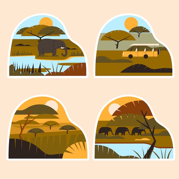 Gratis vector naïeve savanne stickers set