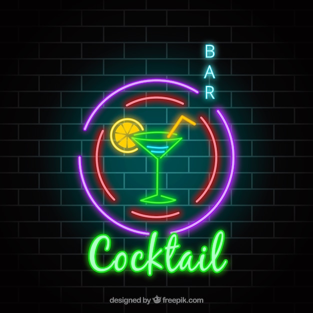Gratis vector kleurrijk cocktailneonteken