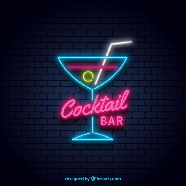 Gratis vector kleurrijk cocktailneonteken