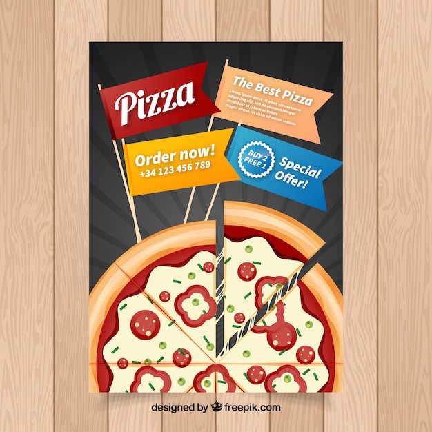Gratis vector pizza brochure met pennants