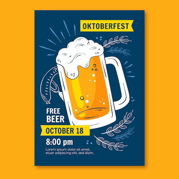Gratis vector platte verticale poster sjabloon voor oktoberfest bierfestivalviering