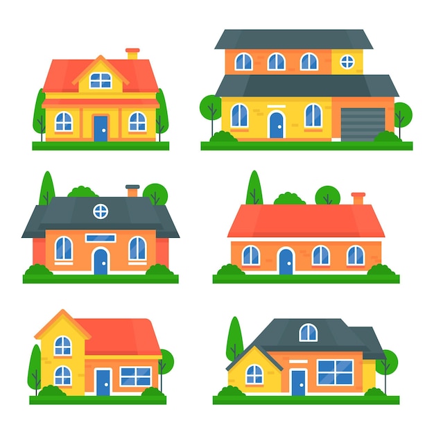 Gratis vector verzameling van huizen en tuinen