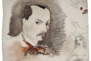 Autoportrait et croquis de Charles Baudelaire (vers 1848).
