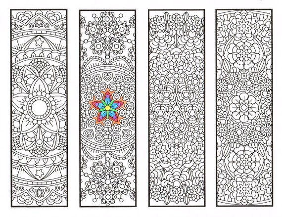 Coloring Bookmarks - Advanced Flower Mandalas Page 1 - coloring for adults, big kids and your resident bookworm - printable DIY bookmarks