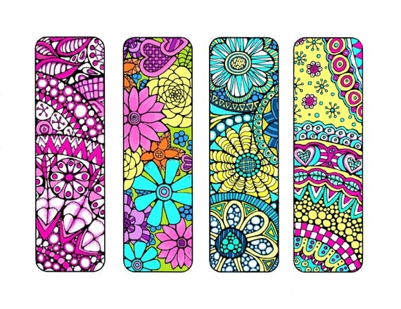 Bookmarks to Color and Print - Bookmark Coloring Page - Digital Download - Nature, Flowers, Adult Coloring Page