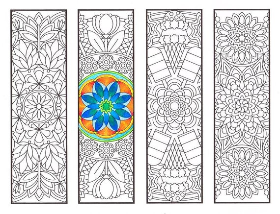 Coloring Bookmarks - Warm Weather Mandalas - coloring page for adults, kids and bookworms - four printable bookmarks to color