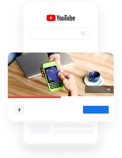 Egy bank YouTube-hirdetése, amelyen egy mobiltelefonnal fizető személy fotója látható.