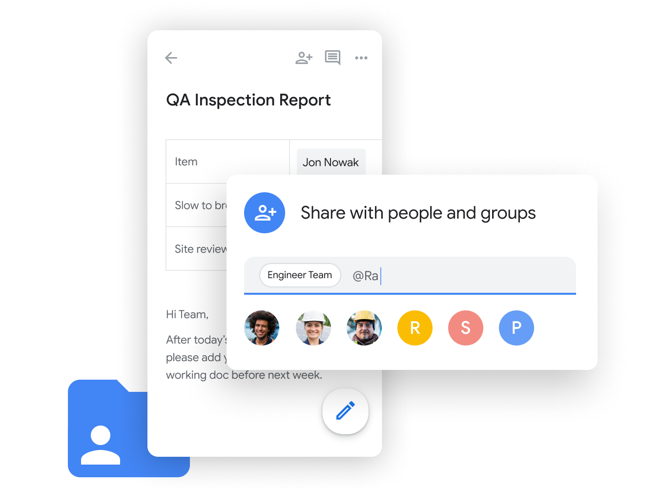 גרפיקה להמחשה של Workspace – חברי צוות משתפים גיליונות אלקטרוניים ב-Google Sheets ועורכים אותם בקלות עם Google Chat