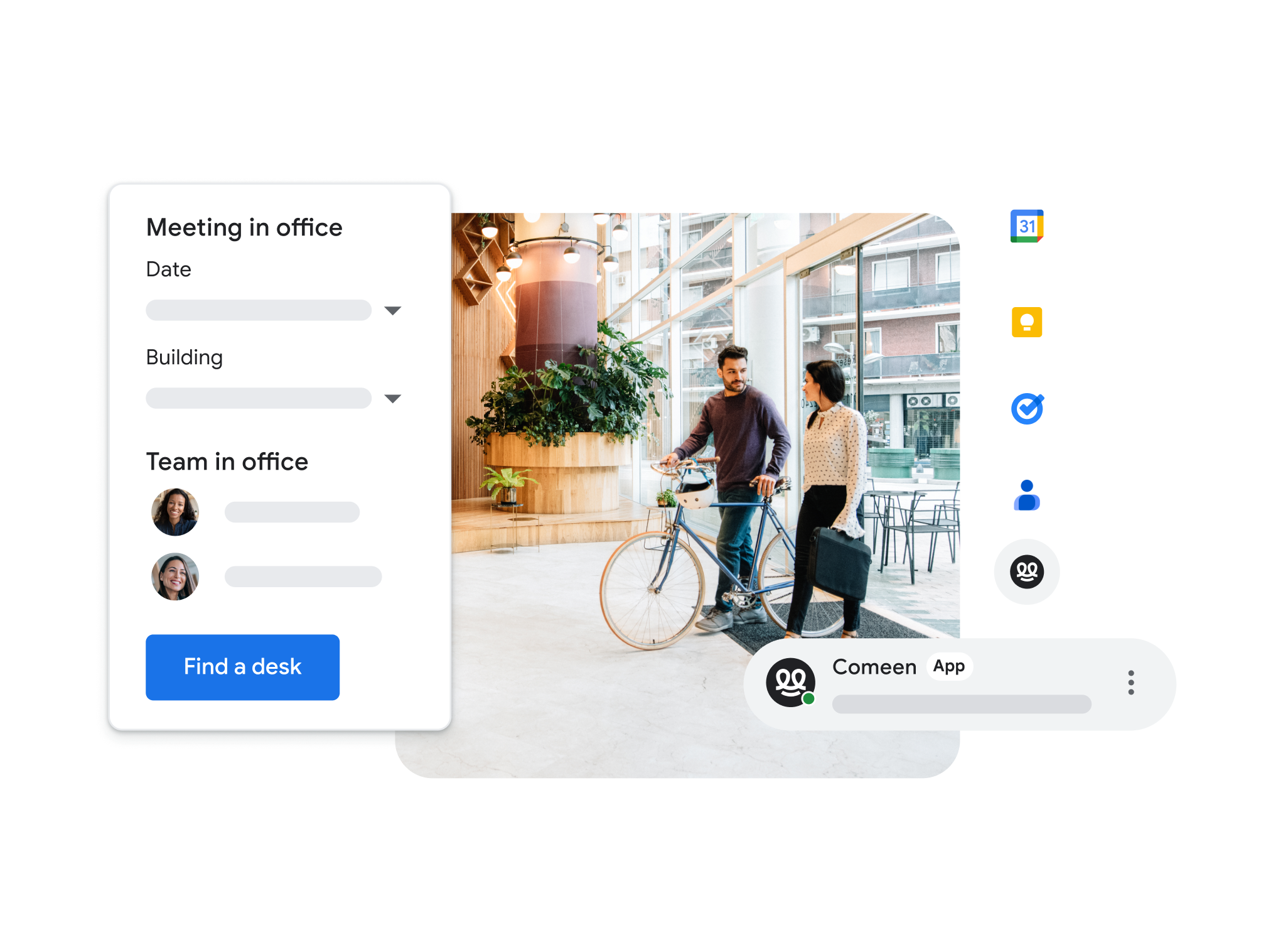 Een gebruiker die een Google Meet-integratie gebruikt om toegang te krijgen tot vergaderingen vanuit andere apps