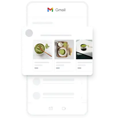 ตัวอย่างโฆษณา Demand Gen บนอุปกรณ์เคลื่อนที่ภายในแอป Gmail ซึ่งแสดงรูปภาพจำนวนมากของมัทฉะออร์แกนิก
