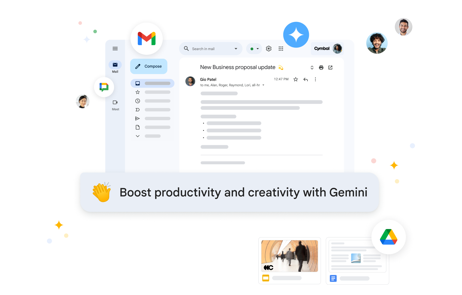 Gemini cho Workspace tóm tắt các email và gợi ý thư trả lời trong Gmail để giúp bạn gia tăng năng suất.