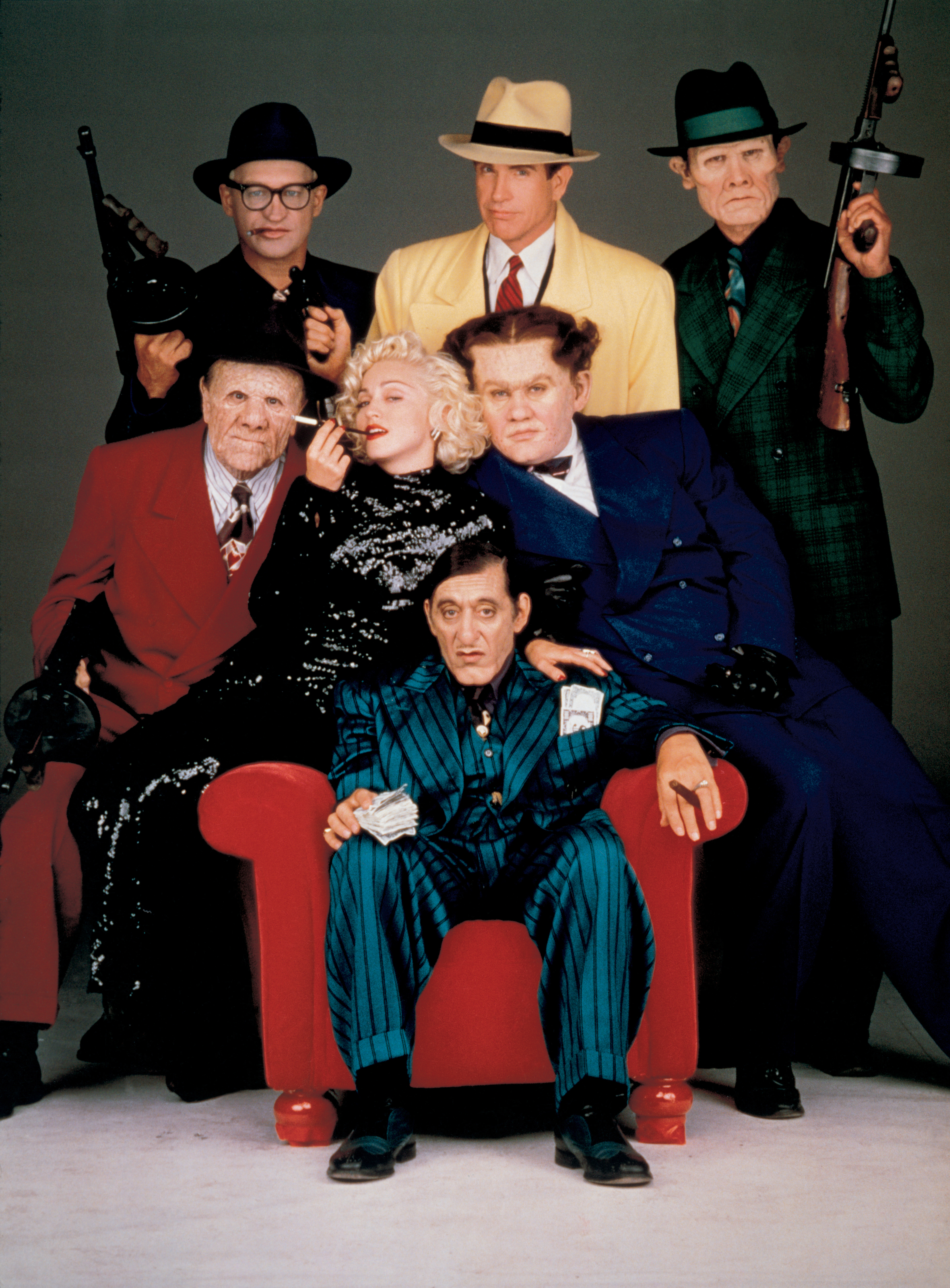 Madonna, Al Pacino, Warren Beatty, William Forsythe, R.G. Armstrong, Ed O'Ross, and Henry Silva in Dick Tracy (1990)