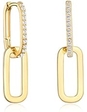 LILIE&amp;WHITE Pave Cubic Zircon Convertible Link Earrings For Women 14K Gold Hoop Earrings For Women Paperclip Link Chain Jewelry Drop Dangle Earrings set for women Rectangle Earrings, Metal, not known