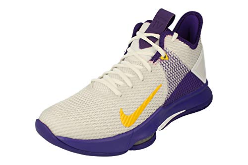 Nike Men's Basketball Shoe, Bianco White MTLC Gold Voltage Purple Pure Platinum Opti Yellow Volt 100, US:5