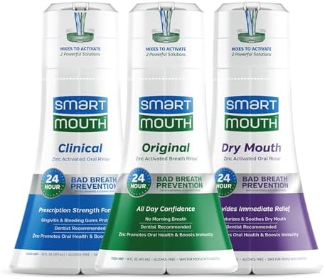 SmartMouth Activated Oral Rinse 3-Pack, Dry Mouth Rehydrating, Clinical DDS and Original, 16 fl oz each