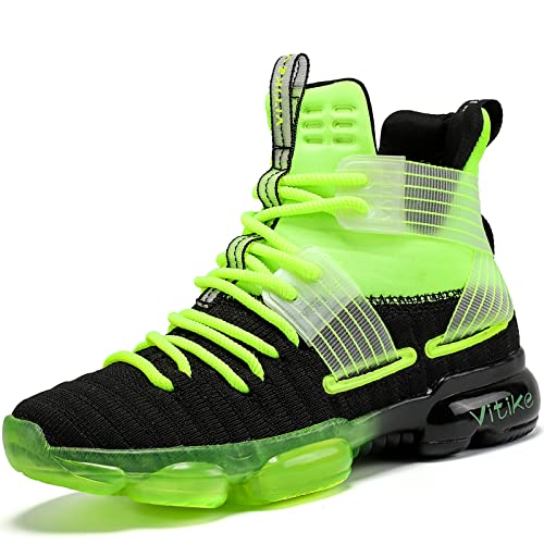 JMFCHI Boys Basketball Shoes Kids Sneakers High-top Sports Shoes Durable Lace-up Non-Slip Running Shoes Secure for Little Kids Big Kids and Girls Size 5 Green