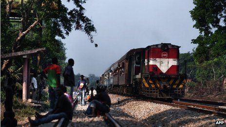 A train approaches the Muanza station, some 100km north of Beira, on the Sena Line on 3 November 2010