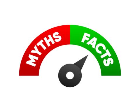 truth meter pointing away from myths toward facts