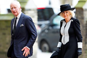 King Charles III and Queen Camilla attend a Memorial Service for Sir Chips Keswick at St Paul's Church, Knightsbridge on May 30, 2024 in London, England.