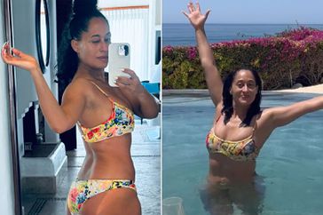 Tracee Ellis solo vacations in bikinis