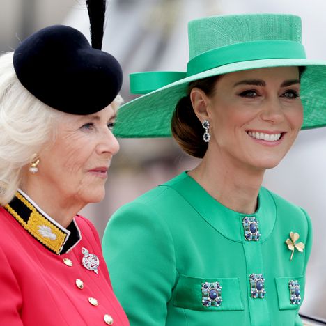 Queen Camilla and Catherine, Princess of Wales travel in the royal carriage during Trooping the Colour on June 17, 2023 in London, England. Trooping the Colour is a traditional parade held to mark the British Sovereign's official birthday. It will be the first Trooping the Colour held for King Charles III since he ascended to the throne.